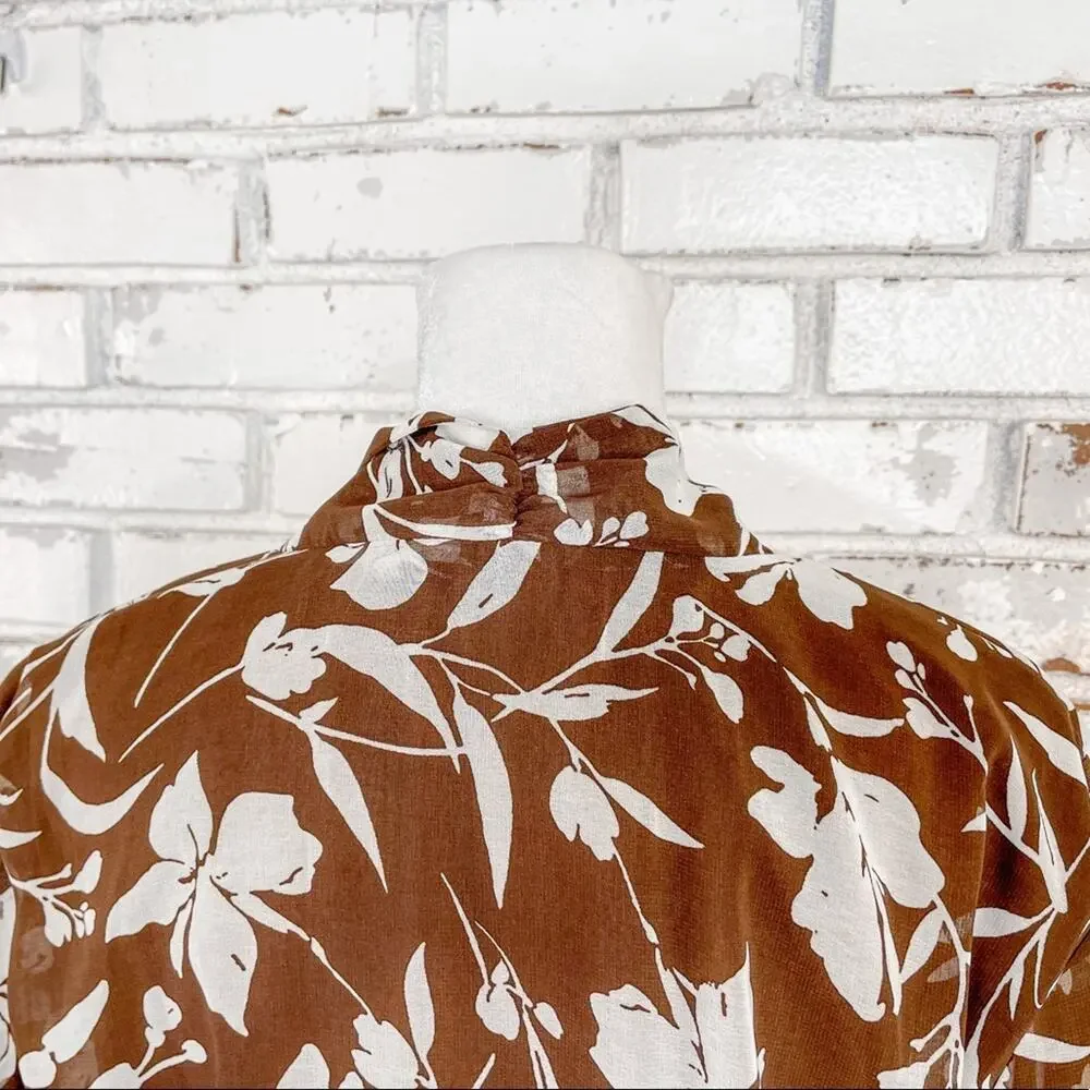 Lane Bryant Tie Neck Bow Brown and Off White Floral Sheer Midi Dress 22